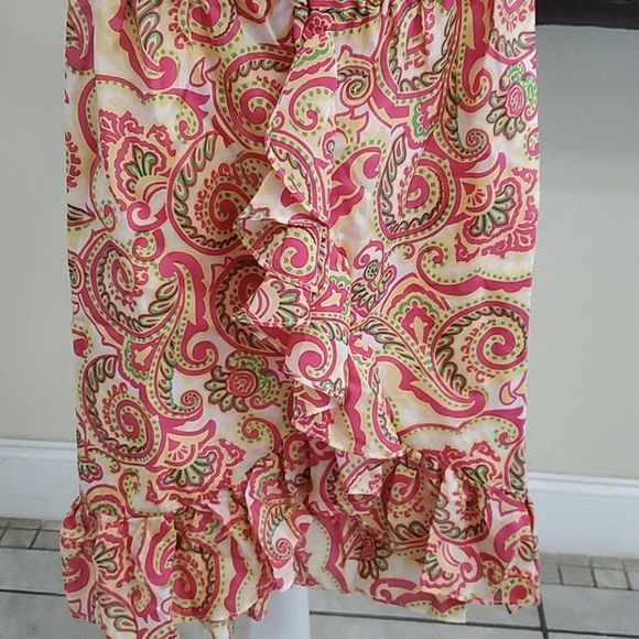 Britt Ryan Boho Gypsy Cream Paisley Ruffled Strapless Silk Blend Mini Dress - Picture 3 of 11